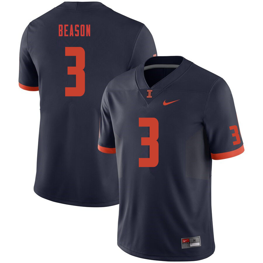 Men #3 Marquez Beason Illinois Fighting Illini College Football Jerseys Sale-Navy